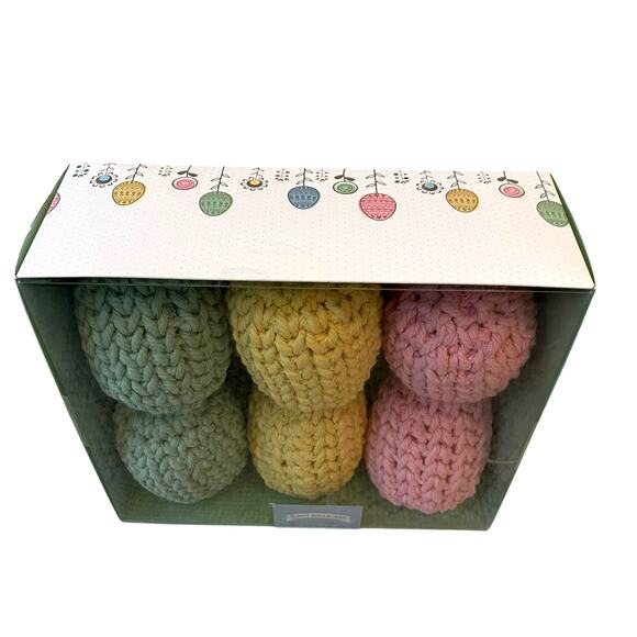 BUNNY BOULEVARD 6pk Crochet Eggs Pink Green Yellow Easter Decor Yarn Wrapped New - Picture 4 of 7